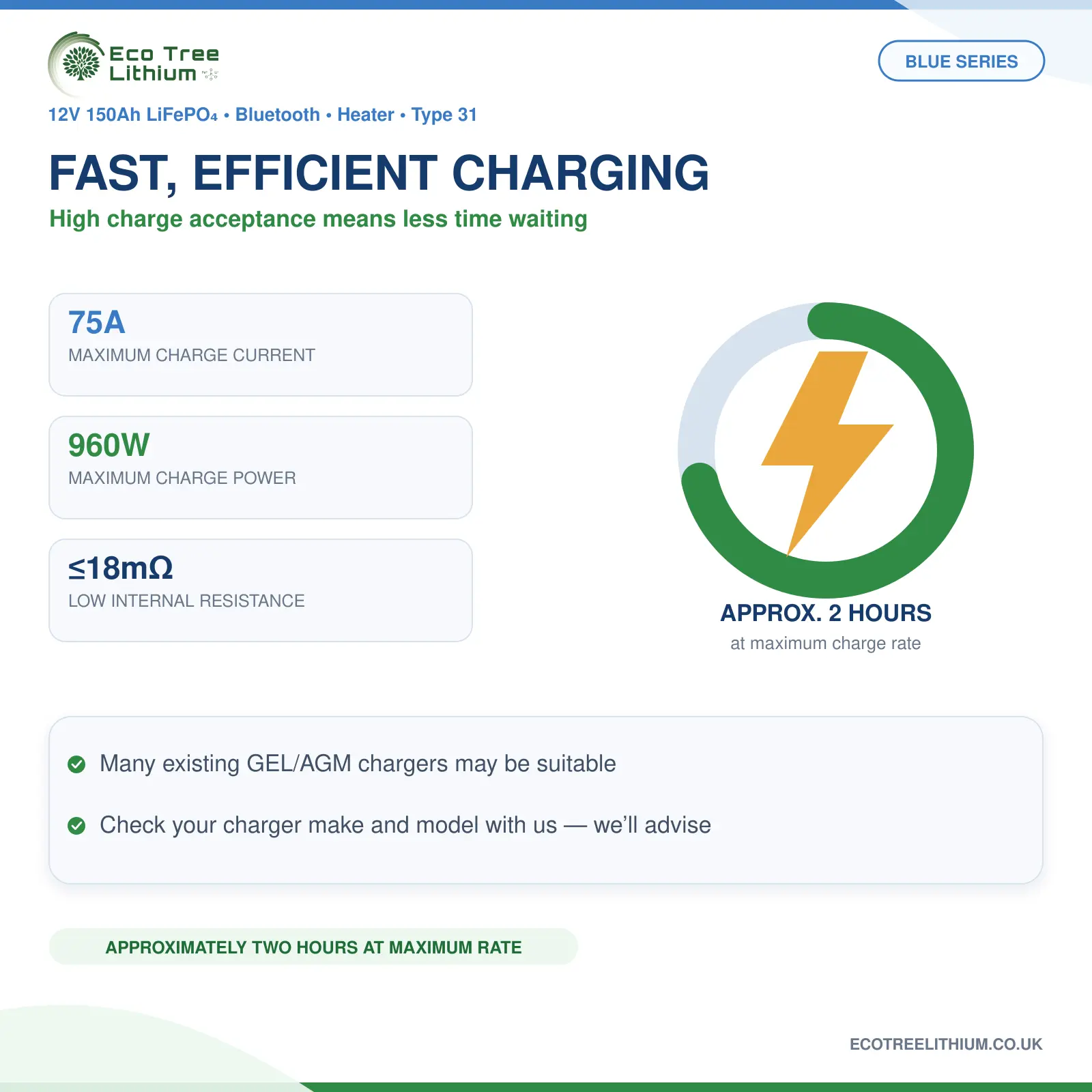 Eco Tree 150Ah lithium battery maximum charging specifications