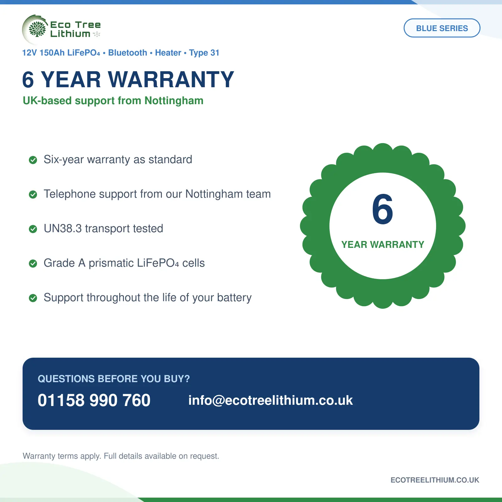 Eco Tree Lithium six-year warranty and UK support